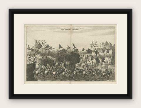 Rare Antique Print of the Chinese Cavalry, 1668, shown framed