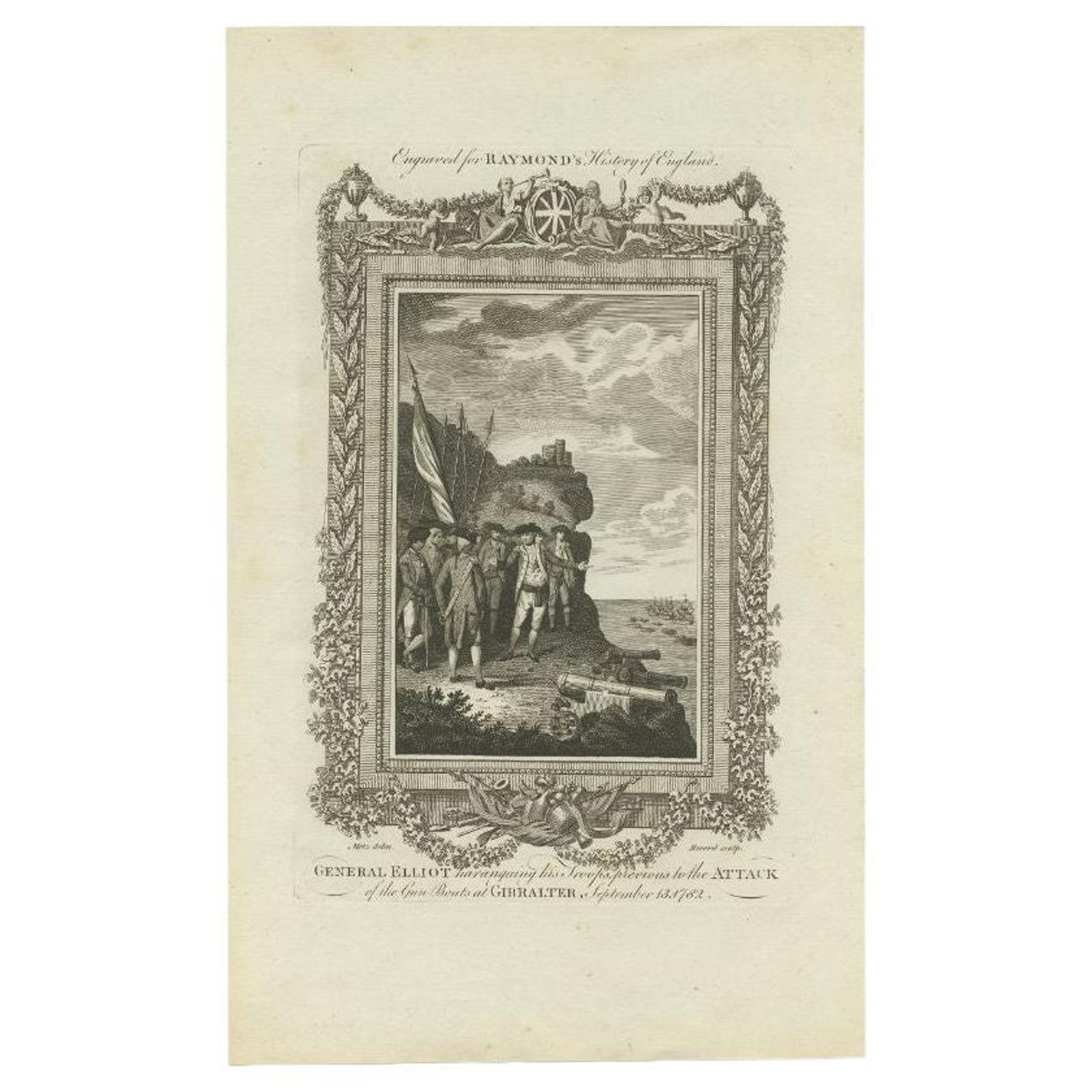 Antique Print of General Elliot and his Troops by Raymond, circa 1787