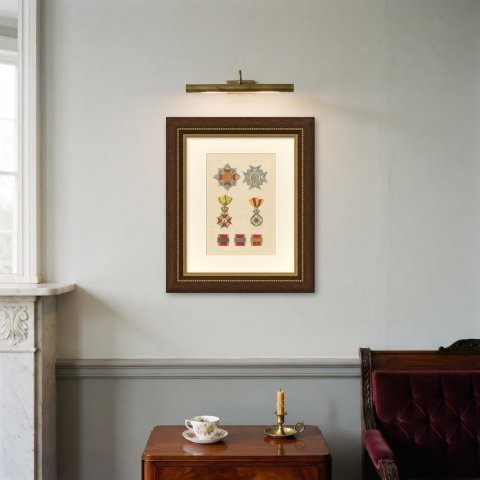 Orders of Baden, Order of Fidelity Insignia, Plate VII, Wood Engraving, 1844, shown framed on a wall
