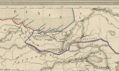 Antique Map of the March of the Ten Thousand, Xenophon Anabasis, circa 1845, close-up 3