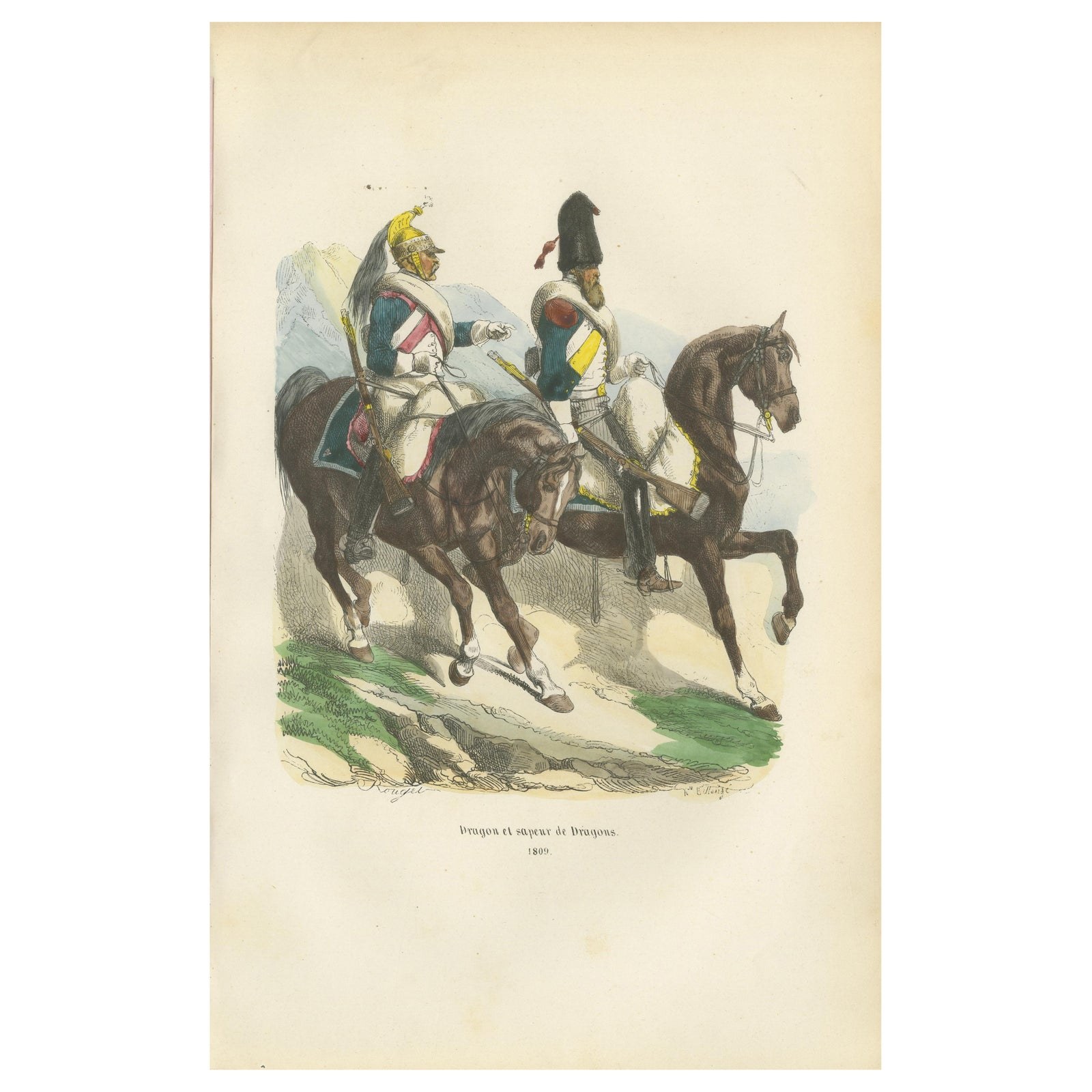 Napoleonic Dragoons and Dragoon Sapper, French Cavalry, Published 1843