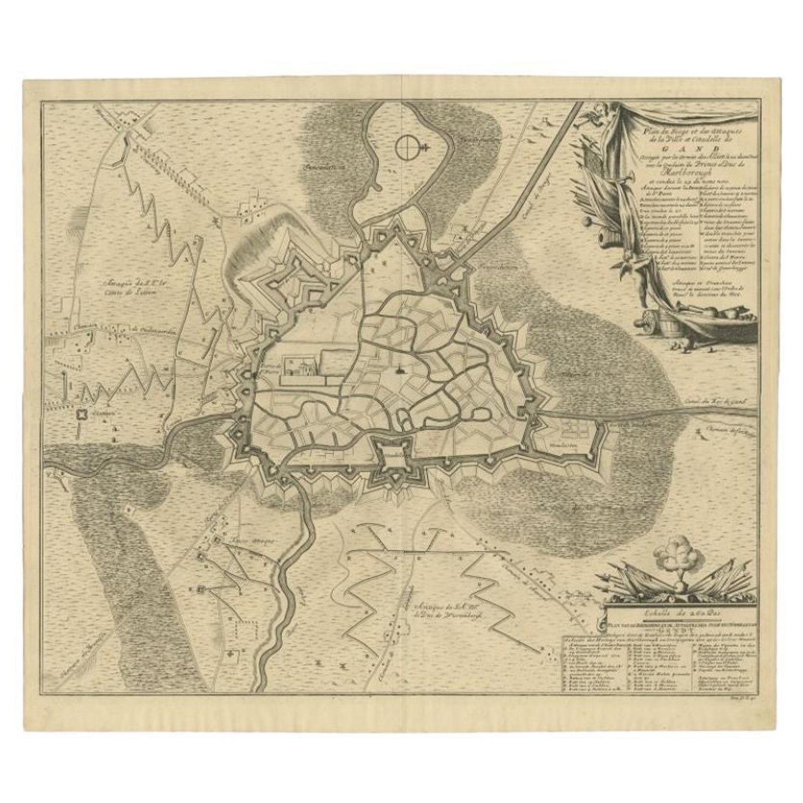 Antique Map of the Siege of Gent by Dumont, 1729