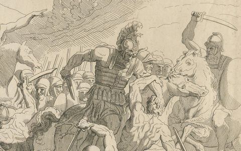 Heroic Roman Battle Scene, French Neoclassical Engraving, Napoleonic Era, 1804, close-up 2
