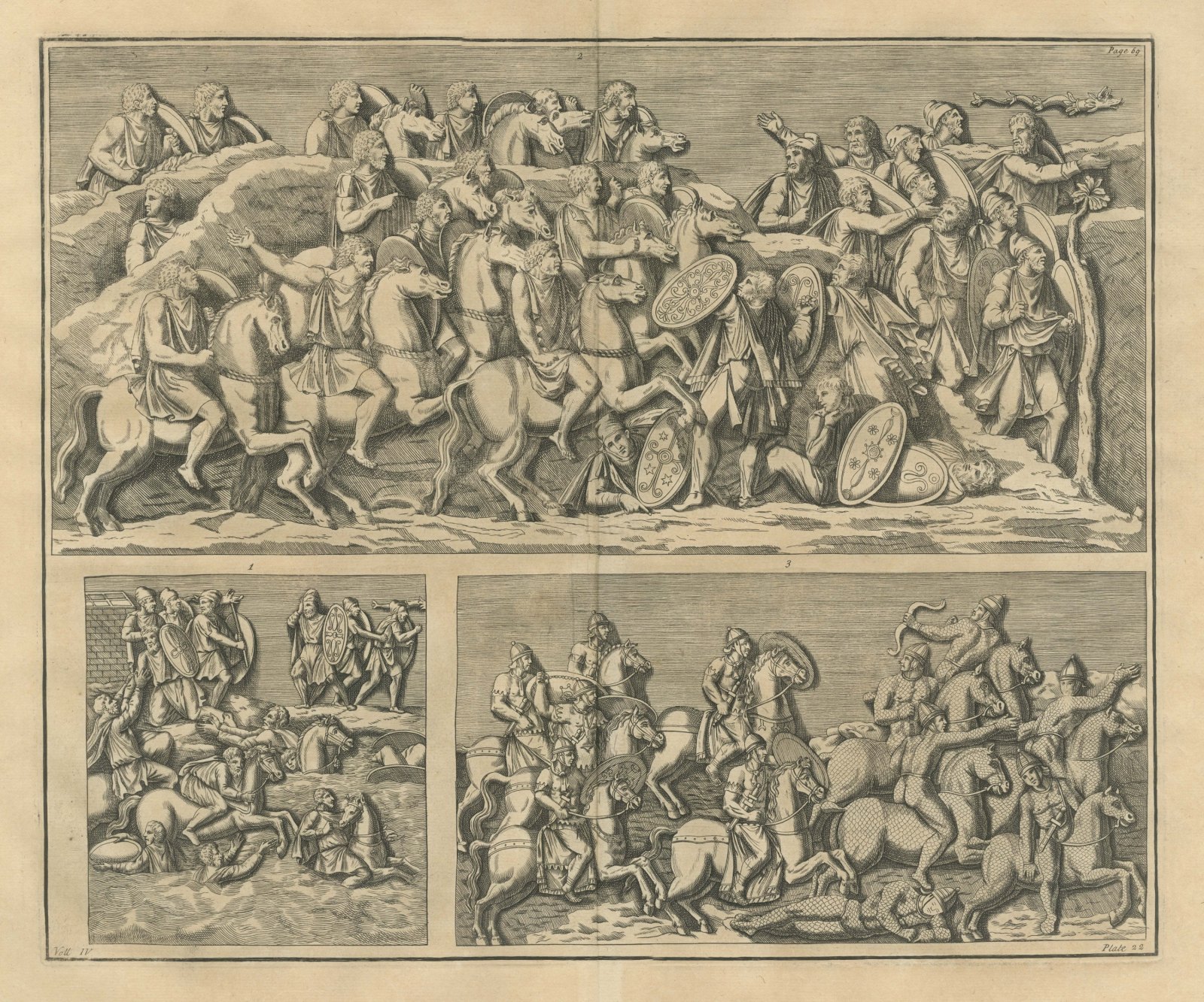 Cavalry Battle and River Crossing with Armored Horsemen, Montfaucon, 1722