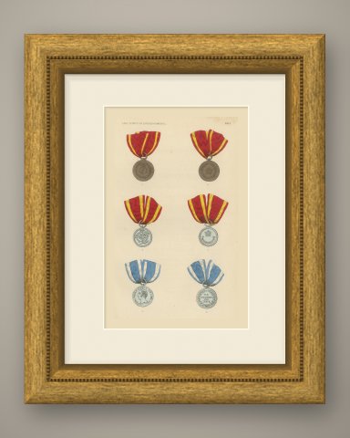Lippe Medals for Military Merit and Bravery, Plate XLVI, Wood Engraving, 1844, shown framed