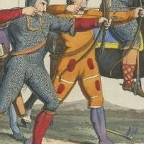 Antique Print of a Knight and Archers in Original Old Hand-Coloring, 1842, close-up 1