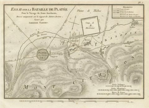 Battle of Plataea Ancient Greece Military Map by Ambroise Tardieu, 1825
