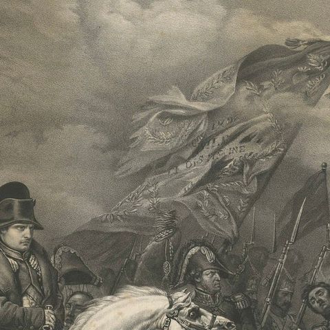 Large Mezzotint of Napoleon at the Battle of Waterloo German Print, c1850, close-up 3