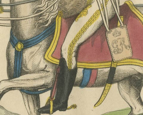 Marquis of Anglesey in Hussar Uniform with Raised Saber, Hand Colored, 1815, close-up 2