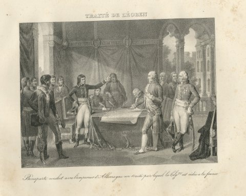 Treaty of Leoben, Belgium Ceded to France, Antique Madou Lithograph, 1827