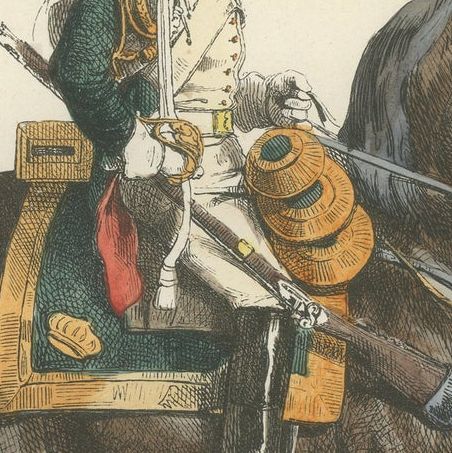 Napoleon I Dragoon of the Imperial Guard on Horseback, Military Print, 1843, close-up 3