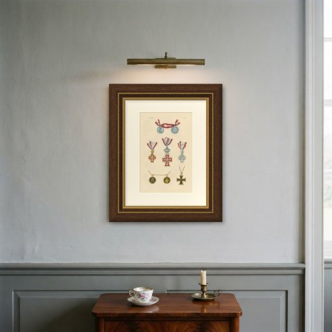 Orders of Denmark, Dannebrog Crosses and Long Service Medals, Plate XX, 1844, shown framed on a wall