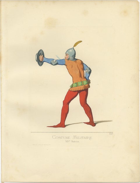 Antique Print of a 14th Century Italian Military Costume by Bonnard, 1860, view 4