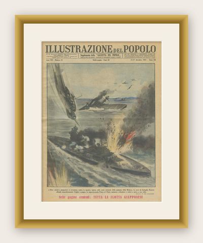 Vintage World War II Prints of the Italian Newspaper 'Gazzetta del Popolo', 1941, shown framed