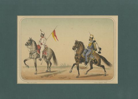 Spanish Cavalry Lithograph by José Rubio y Villegas: Princess Hussars, 1861