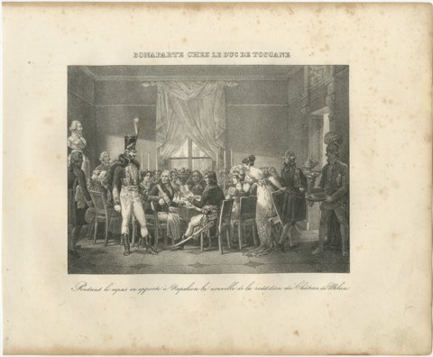 Bonaparte Dines with the Duke of Tuscany, Antique Madou Lithograph, 1827, view 2