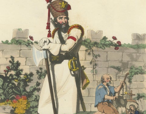 Papal Swiss Guard & Pioneer, Vatican Military Costumes, Polidori c.1820, close-up 2