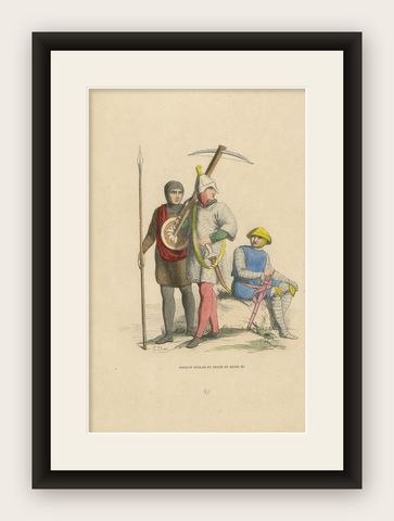 English Soldiers During the Reign of Henry III, Original Liithograph, 1847, shown framed