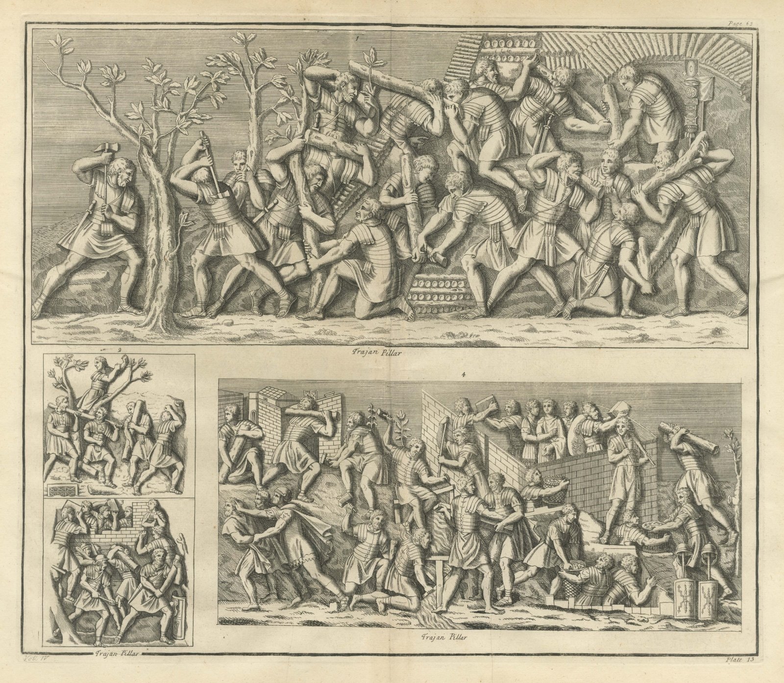 Roman Soldiers Felling Trees and Building Ramparts, Trajan's Column, 1722