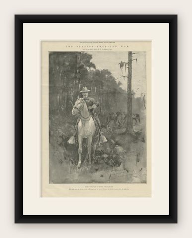 Antique Print of Cavalry at Tampa by London News, 1898, shown framed