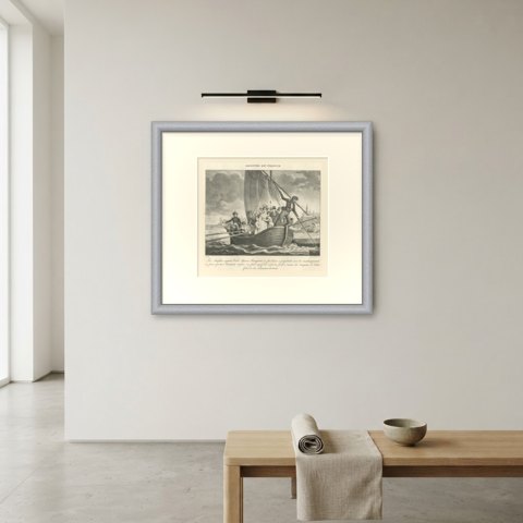 Arrival in France, the Bonapartes Flee Ajaccio, Antique Madou Lithograph, 1827, shown framed on a wall
