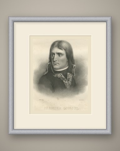 Napoleon as First Consul, Frontispiece Portrait, Antique Madou Lithograph, 1827, shown framed