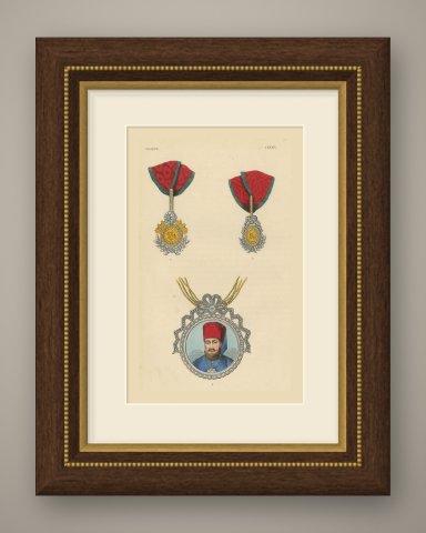 Orders of Turkey, Jeweled Badges and Portrait Medallion, Plate LXXXIV, 1844, shown framed