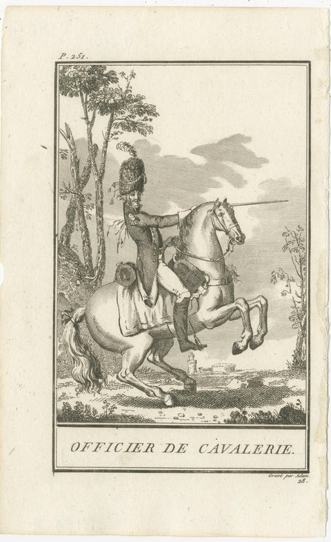 Set of 2 Antique Horse Riding Prints, Cavalry Officer, Cavalry Soldier, view 3