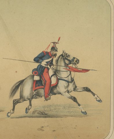 Spanish Lancers at the Charge, Villegas, Hand Colored Lithograph, 1861, close-up 2