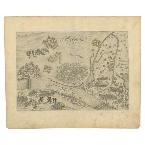 Antique Map of the 1591 Siege and Occupation of Deventer City, Holland, c1610, view 2