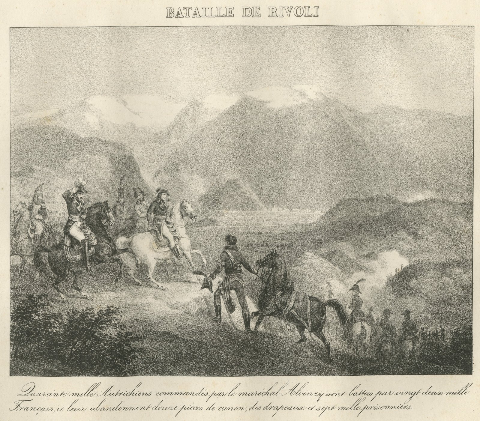 Battle of Rivoli, Alvinzy Defeated, Antique Madou Lithograph, 1827