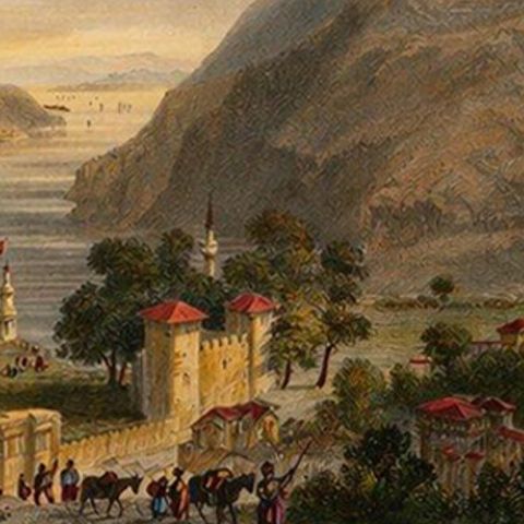 Antique Bosporus View with Beil-Gorod Fort, Bartlett Constantinople, ca.1839, close-up 4