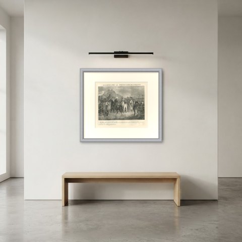 Alliance with San Marino, Four Cannon Given, Antique Madou Lithograph, 1827, shown framed in a room