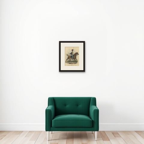Hanoverian Guard Hussar Officer Elegance, 19th Century Military Print, shown framed on a wall