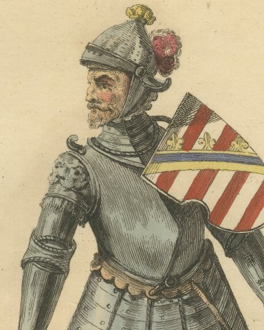 Albert Duke of Saxony in Armor with Shield and Sword, Costume of 1489, 1757, close-up 1