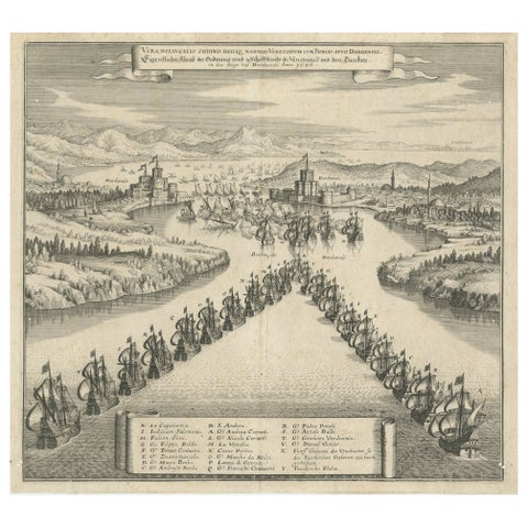 Copper Engraving by Merian of The Battle Fleet off Constantinople, 1646
