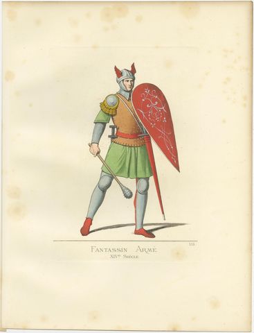 Antique Print of an Infantry Soldier, Italy, 14th Century, by Bonnard, 1860, view 2