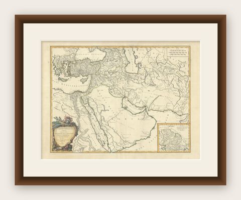 Antique Map of Alexander the Great's Empire & Campaigns, de Vaugondy, 1753, shown framed