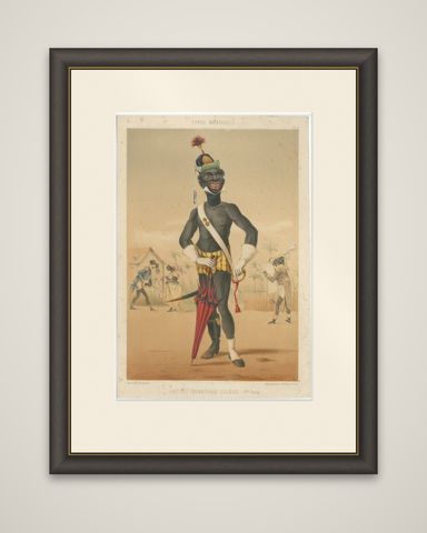 Haiti Light Infantry, Types Militaires, Antique Caricature Lithograph, ca.1862, shown framed