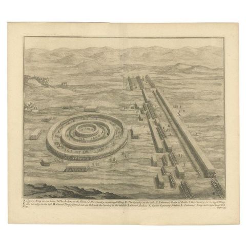 Antique Roman Battle Print of Caesar's Army by Duncan, c.1753
