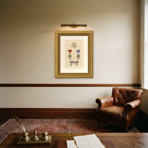 France, Legion of Honor and July 1830 Decorations, Plate XXXI, 1844, shown framed on a wall