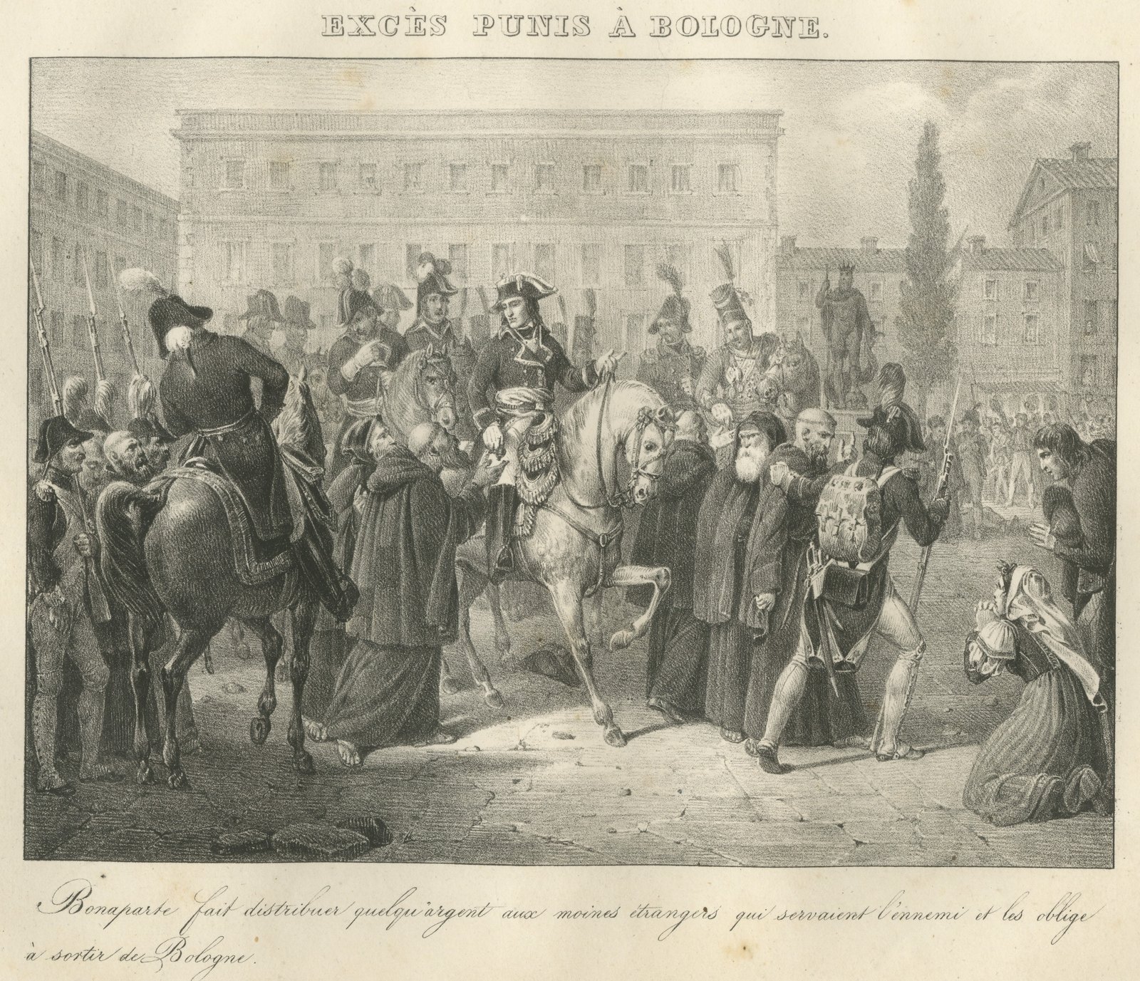 Bologna, the Foreign Monks Expelled, Antique Madou Lithograph, 1827