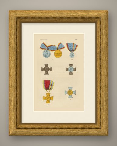 Orders of Mecklenburg, Medals and Service Crosses, Plate XLVIII, 1844, shown framed