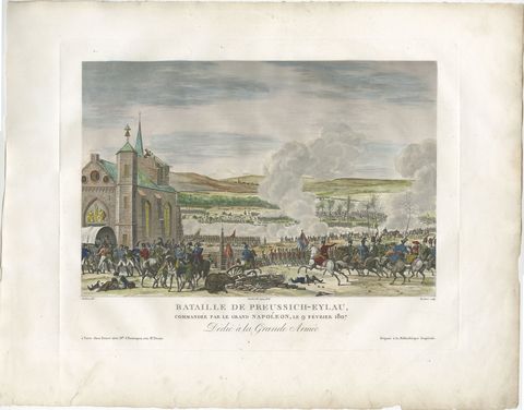Napoleonic Wars, Battle of Eylau 1807, Hand-Colored Engraving