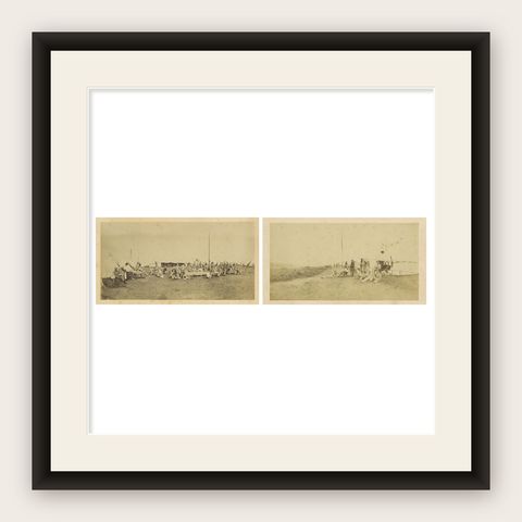 British Army Camp Scenes, Highland and Queen’s Regiments, 19th Century Pair, shown framed