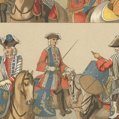 Pl. 127 Antique Print of French 18th Century Military Music by Racinet, close-up 2