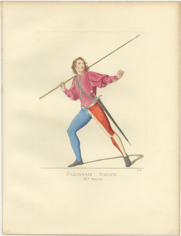 Antique Print of an Infantry Soldier, Italy, 15th Century, by Bonnard, 1860, view 2