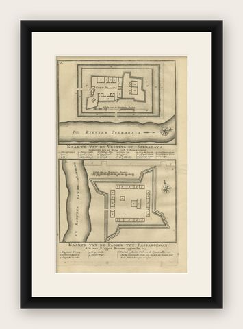Antique Print of the Fortress on Surabaya and Pasuruan by Valentijn, 1726, shown framed