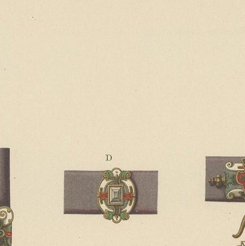 Antique Print of a Sword Belt with Decorations by Hefner-Alteneck '1890', close-up 1