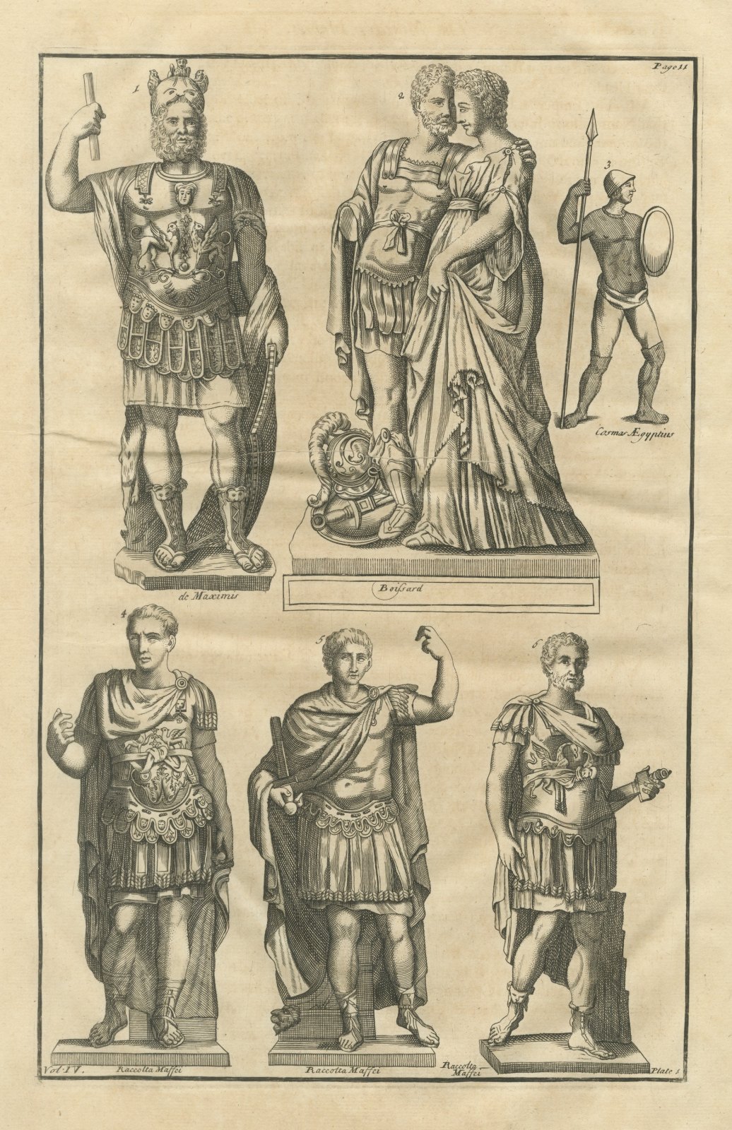 Roman Officers in Cuirass and Cloak, Montfaucon Copper Engraving, 1722
